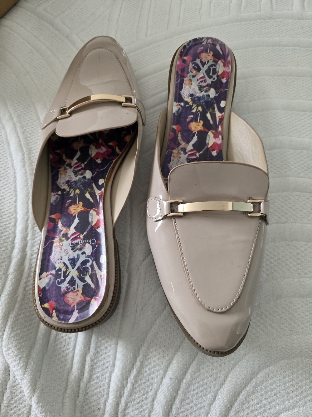 Christian Lacroix Patent Leather Backless Loafers in Light Nude - Women's